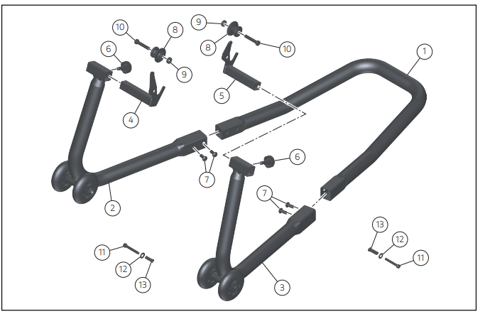 Rear service stand for double-sided swinging arm